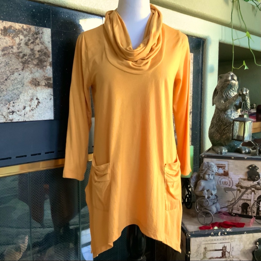 August silk mustard Cowl Neck shirt